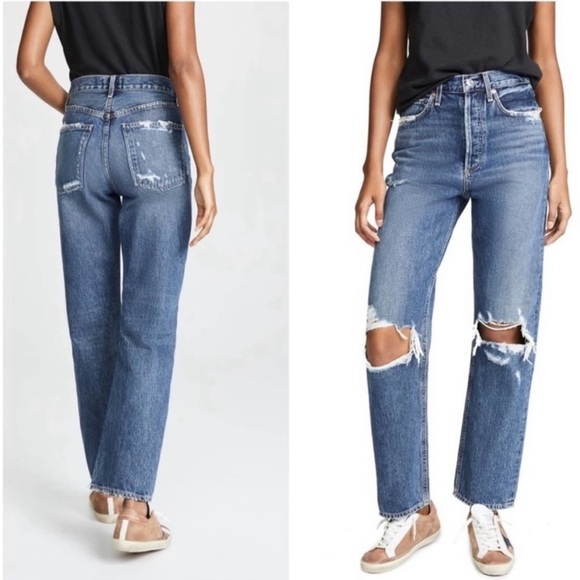 AGOLDE 90's Jean Mid Rise Loose Fit Destroyed Distressed Jeans Size 28 - Picture 1 of 10